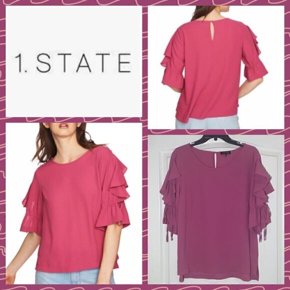 NWT MSRP $69 1.STATE Ruffle Tie Sleeve Blouse Women's Size Large - Picture 1 of 8